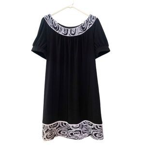 Guilia Dress Black With Black White Detailed Collar Short Sleeves Plus Size 14